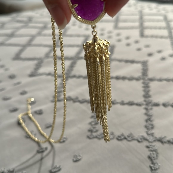 Kendra Scott Rayne Stone Tassel Pendant Necklace Purple Jade gem with dust bag - Picture 8 of 9